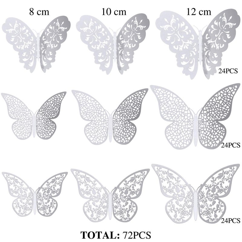 Bememo 72 Pieces 3D Butterfly Wall Decals Sticker Decal Wall Decor Art Decorative Sticker 3 Sizes for Room Home Nursery Classroom Offices Bedroom Bathroom Living Room Decor(Silver) - Image 3
